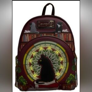 Loungefly Light Up Stained Glass Black Cat Library Bam Exclusive Mini Backpack